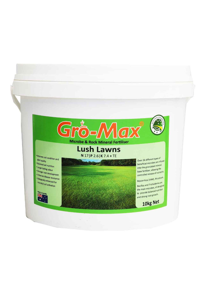 Gro-Max Lush Lawn in a 10kg tub.