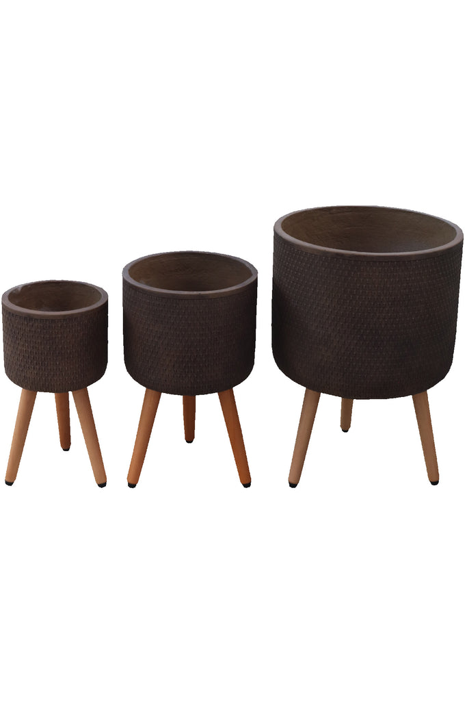 Small, Medium and Large Brown Tripod Planters