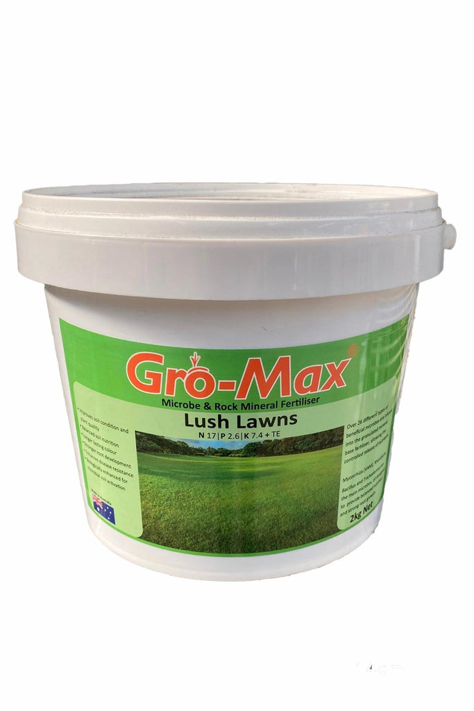 Gro-Max Lush Lawn in a 2kg tub.