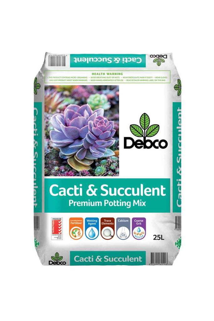 a bag of Debco Cacti and Succulent Potting Mix in 25l