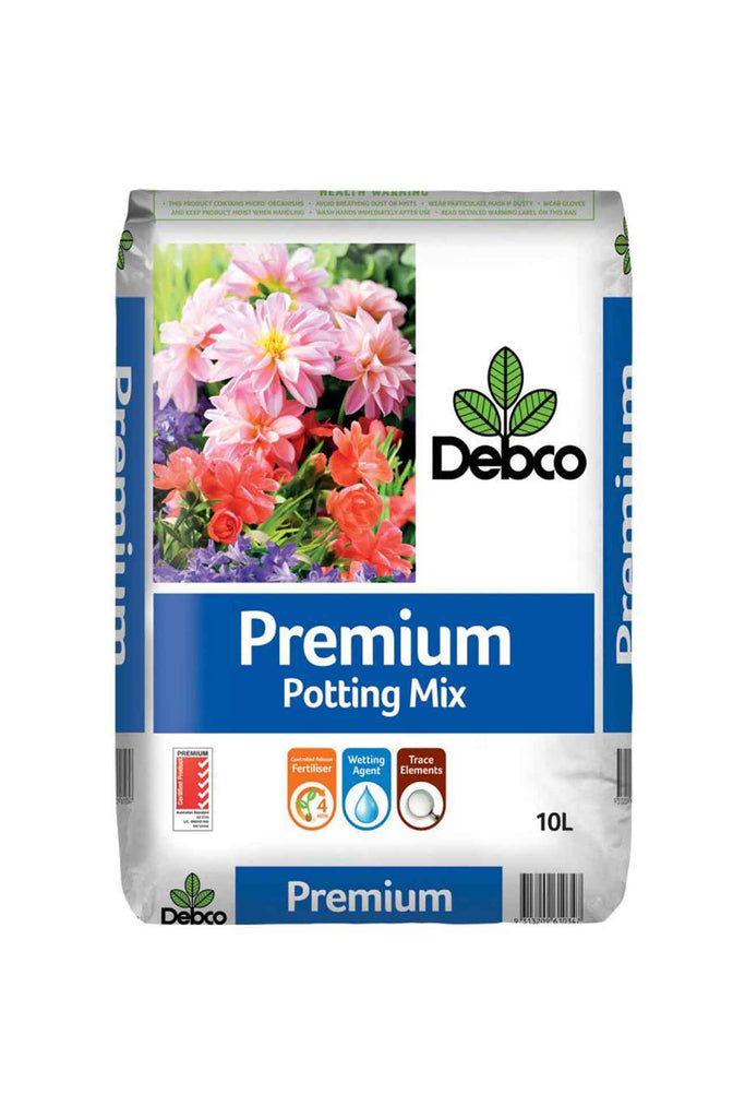 a bag of Debco Premium Potting Mix 10l