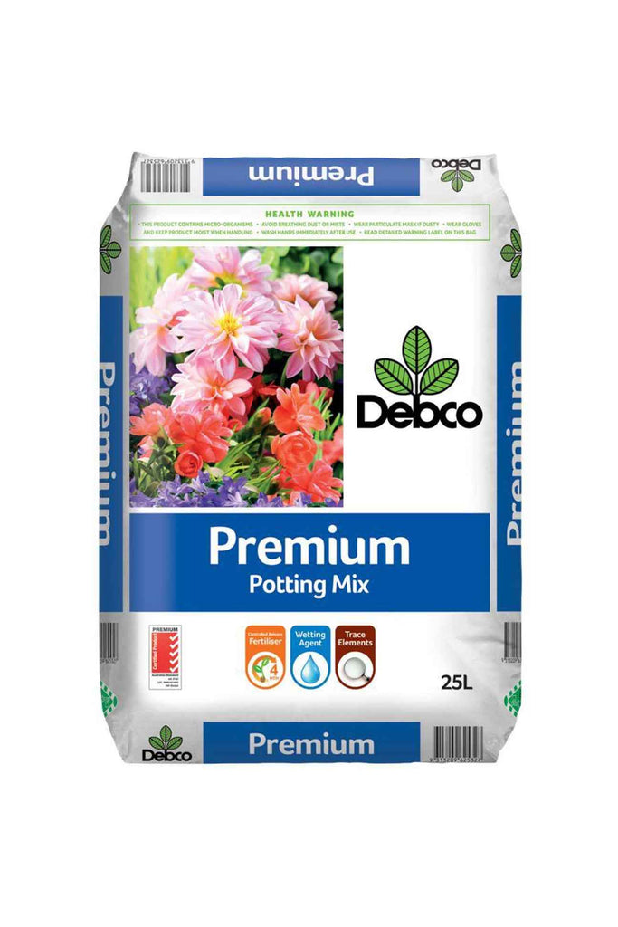 a bag of Debco Premium Potting Mix 25l
