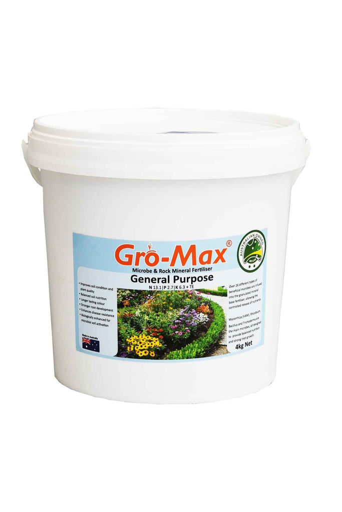 A tub of Gro-Max Microbe & Rock Mineral Fertiliser- General Purpose